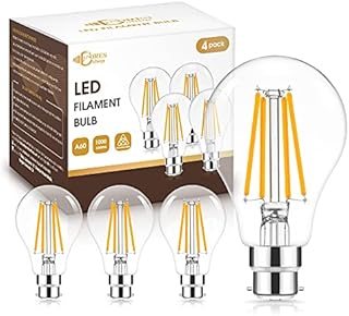 DORESshop 10W B22 LED Bayonet Light Bulb 100W Equivalent, GLS A60 Globe Bright Light Bulb, Ultra Bright 1000LM, Warm White 2700K, Non-Dimmable, A60 Vintage Filament Energy Saving, 220-240V, 4 Pack