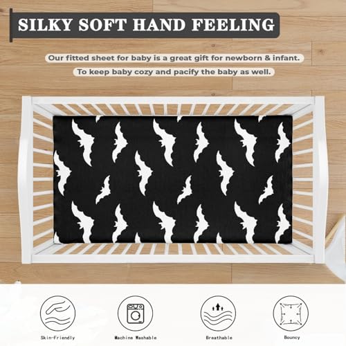 Image of Black Bat Fitted Crib Sheet Bats Baby Crib Sheet Fit Standard Crib and Toddler Mattress,Crib Mattress Sheets for Boys Girls 28 inchx52 inch