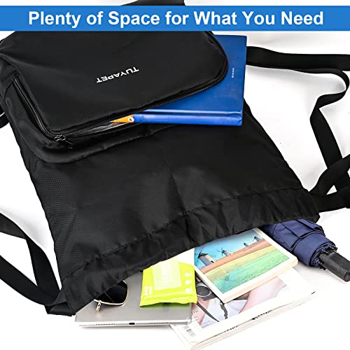 Tuyapet Drawstring Bag Gym String Backpack Waterproof Lightweight With Zipper Pockets Adjustable Straps For Men Women,Color Black #TOP4