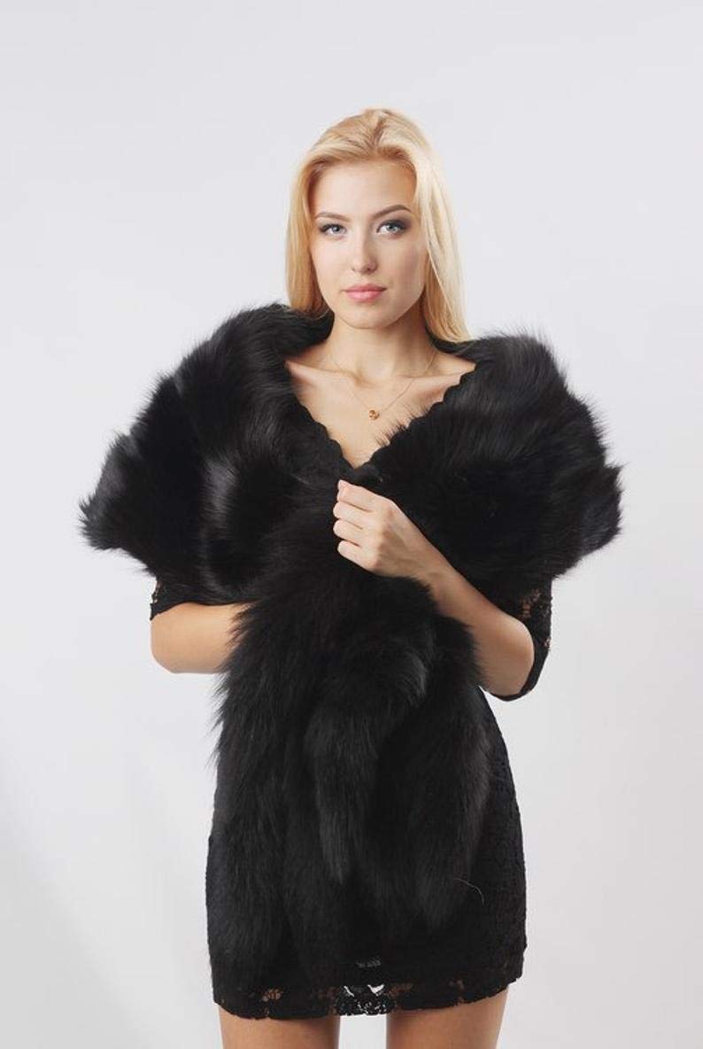 Fox Fur Stole Bridal Wrap for Women Large Detachable Collar