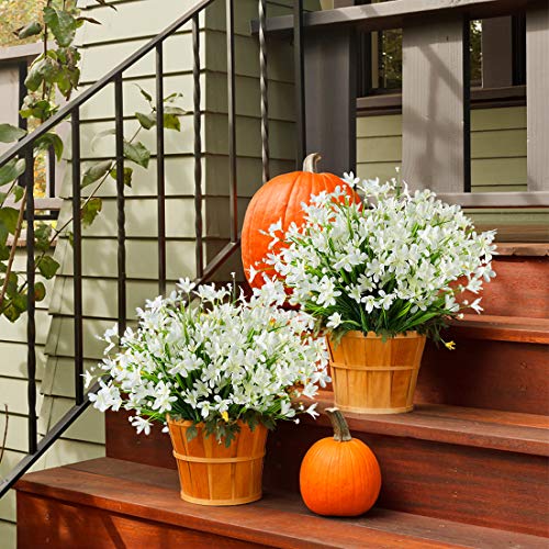 Haplia 8 Bundles Artificial Daffodils Flowers, Fake Artificial Greenery Uv Resistant No Fade Faux Plastic Plants For Wedding Bridle Bouquet Indoor Outdoor Home Garden Kitchen Office Table Vase (White) #TOP6