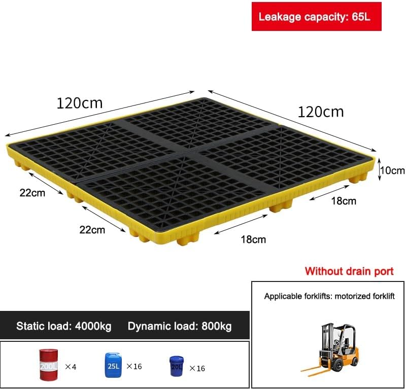 Stackable Drip Tray for Barrels, Industrial Storage Tray for Oil Drums and Paint Buckets with Drain, Modular Transport Platform for Garage and Warehouse,Yellow2Pcs120X120X10Cm