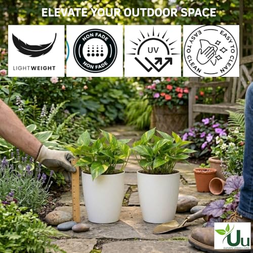 Image of Urban Upvan 8 Inch Tower Pot with Tray (White) with Vermicompost | Large Round Flower Pot | Durable Lightweight Plastic Planter for Indoor Outdoor Plants, Balcony & Garden, (Pack of 2)