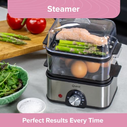 Quest 2-Tier Stainless Steel Egg Boiler & Food Steamer / 8-Hole Egg Cooker & Steaming Rack / 500ml Capacity / 60 Minute Timer & Auto Cut-Off (34349) - Image 5