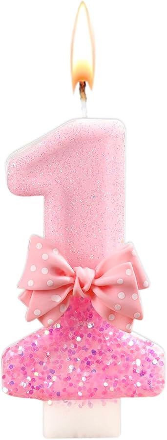 Candle 1 Birthday Girl Candle Pink Cake Decoration 1.3D Rainbow Candles Pink Birthday Candle Candles Numbers 1 Purple Birthday Decoration Girl 1 Year Birthday Candles Numbers