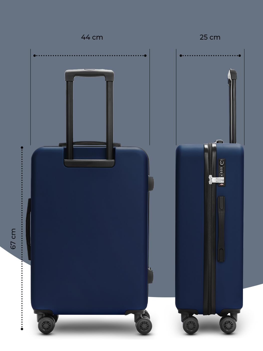 REDOLZ mittelgroßer Hartschalen Check-in Koffer | Trolley 44 x 25 x 67 cm aus hochwertigem ABS Material | Ultra-leicht nur 3,29 kg für Damen & Herren | 4 Doppelrollen & TSA-Schloss (Essentials 09)