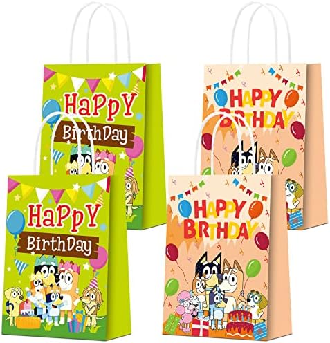 16 PCS Party Bags for Blue Dog Happy Birthday Party Favors Bags for Blue Dog Happy Birthday Party Bags Gift Treat Bags Paper Goody Candy Bags for Kids Boy Girl Birthday Party Supplies and Decor