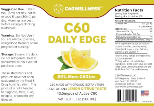 C60 Wellness Aceite de Oliva Orgánico 500 ml miniatura 2
