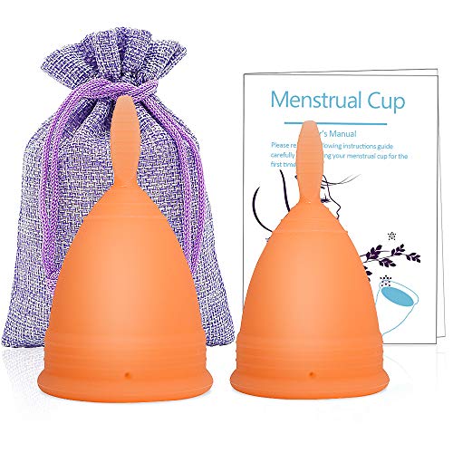 SPEQUIX Menstrual Cup - Reusable Period Cups - Tampon and Pad Alternative - Regular and Heavy Flow - Wear for 12 Hours - Feminine Period Care (Orange, Small & Large)