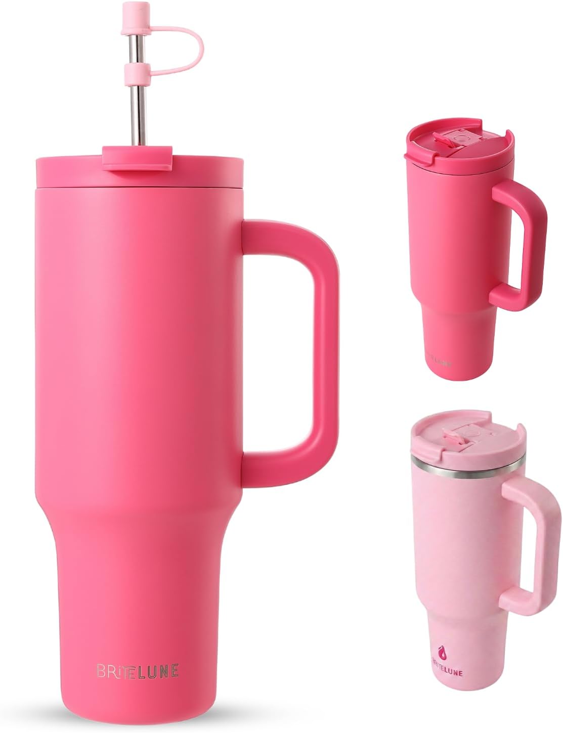 Travel 40oz Tumbler with Handle & Straw, 100% Leakproof, Triple-Insulated, Keeps Drinks Cold 30H/ Hot 12H, Stainless Steel Cup, Cup Holder Friendly (Hot Pink)