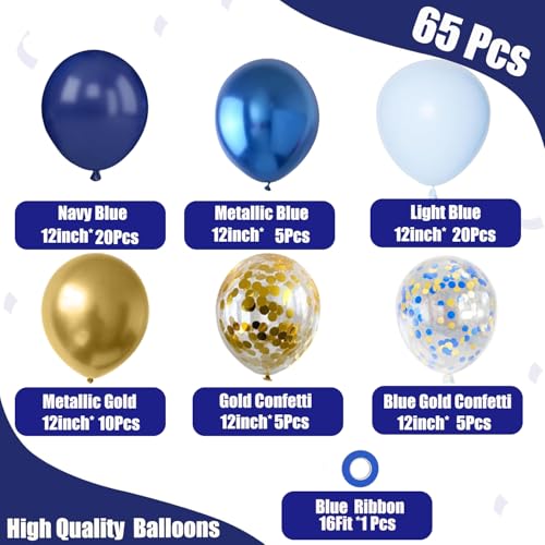 Image of Navy Blue and Gold Balloons,65pcs 12 inch Different Shades Blue Gold Balloon with Metallic Gold Confetti Balloons for Birthday Graduation Wedding Bridal Shower Baby Shower Father's Day