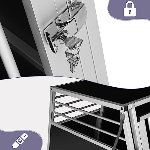 EUGAD Hundetransportbox Auto, Doppel Transportboxen 2 Hunde, Alu Hundebox Auto Kofferraum mit Trennwand Sicherheitsverschluss, Tiertransportbox für Grosse Hunde,Stabile Hundebox Aluminium