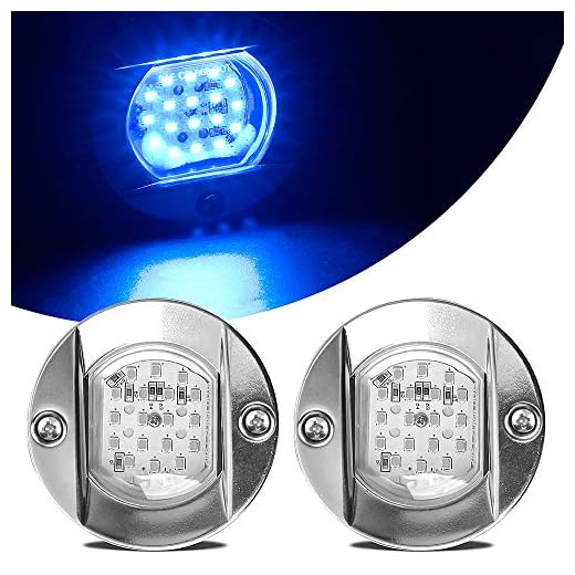 HUSUKU SOOP3 R 1200LM 18LED IP68 Blue 3 inch Round Boat Transom Mount Light Waterproof, Ring Stainless Steel Case, Clear PC Lens, High-Intensity LED Underwater Stern/Pontoon/Marine/Anchor Lights