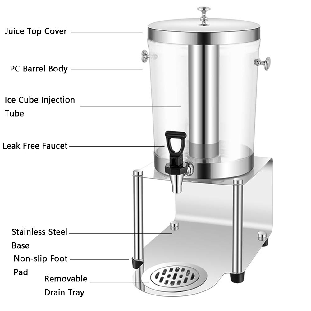 Recipiente térmico de acero inoxidable, Dispensador comercial de bebidas acero inoxidable con contenedor doble tanque, dispensadores jugo frías y calientes 16 litros grifo sin fugas