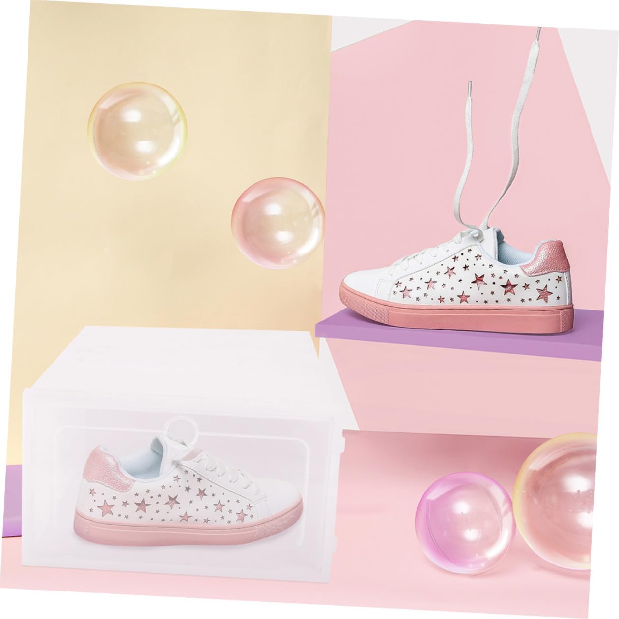 3pcs Clear Plastic Stackable Shoe Boxes Organizer for Women Foldable Thickened Transparent Shoe Storage Spacious PP Material for Heels Sneakers Boots