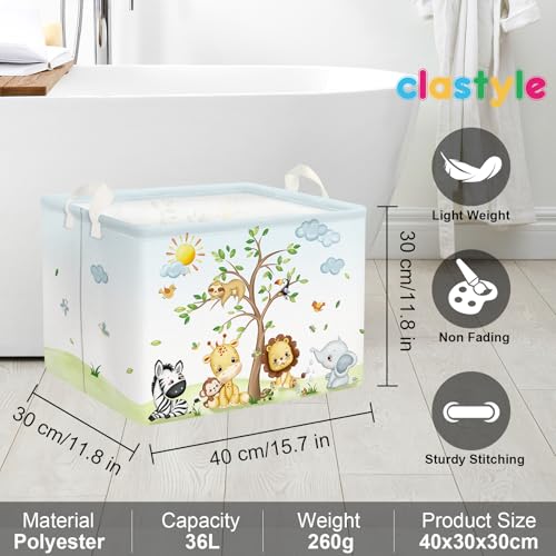Image of Clastyle 36L Large Safari Animal Tree Baby Basket Giraffe Lion Elephant Toy Chest Bin Clothes Towel Book Shelf Basket for Kids Room Nursery | Waterproof Large Clothes Book Gift Toy Organizer Bin, Nursery Playroom Bedroom Bathroom Shelf, Safari Giraffe Lion Elephant