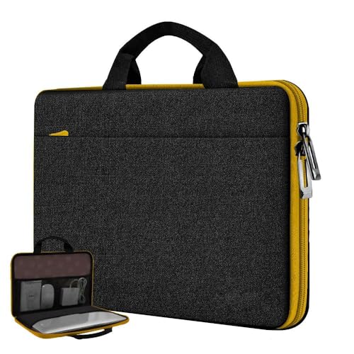 Image of Hseok Laptop Case 13.3-14 Inch Sleeve,TSA Shockproof Computer Handbag,Compatible with MacBook Neo /Pro 14 M5 /M4 /M3 /M2 /M1,All Models 13.3 inch MacBook Air /Pro,XPS 13 /14,Most 13-14 Notebooks,Black-Yellow