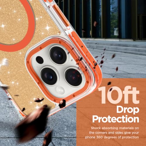 Image of Magnetic Case for iPhone 16 Pro Max [Compatible with Magsafe] [Bling Glitter Fluorescent Design] [1 Screen Protector] Slim Translucent Matte Case for iPhone 16 Pro Max 6.9 inch 2024, Orange