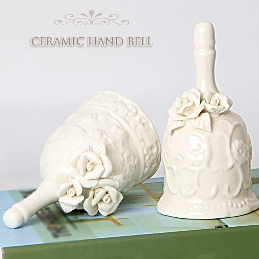 MbeLLO Handglocke, Handglocke, Hochzeitsglocken, Serviceglocke im europäischen Stil, kreative handgefertigte Keramik-Handglocke, (Farbe: Weiß A, Größe: 5,1 * 3 Zoll * 2) (Farbe: Weiß B, Größe:
