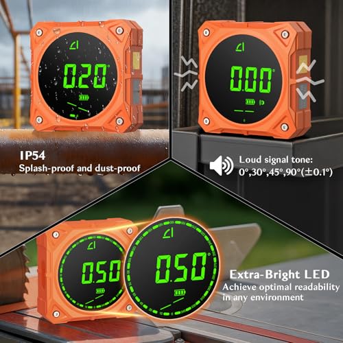 Image of Rechargeable 4-Side Magnetic Digital Angle Finder, 4x90 & 2x180 Electronic Inclinometer Protractor Level Gauge for for Woodwork, Miter Saw, Hanging Frames