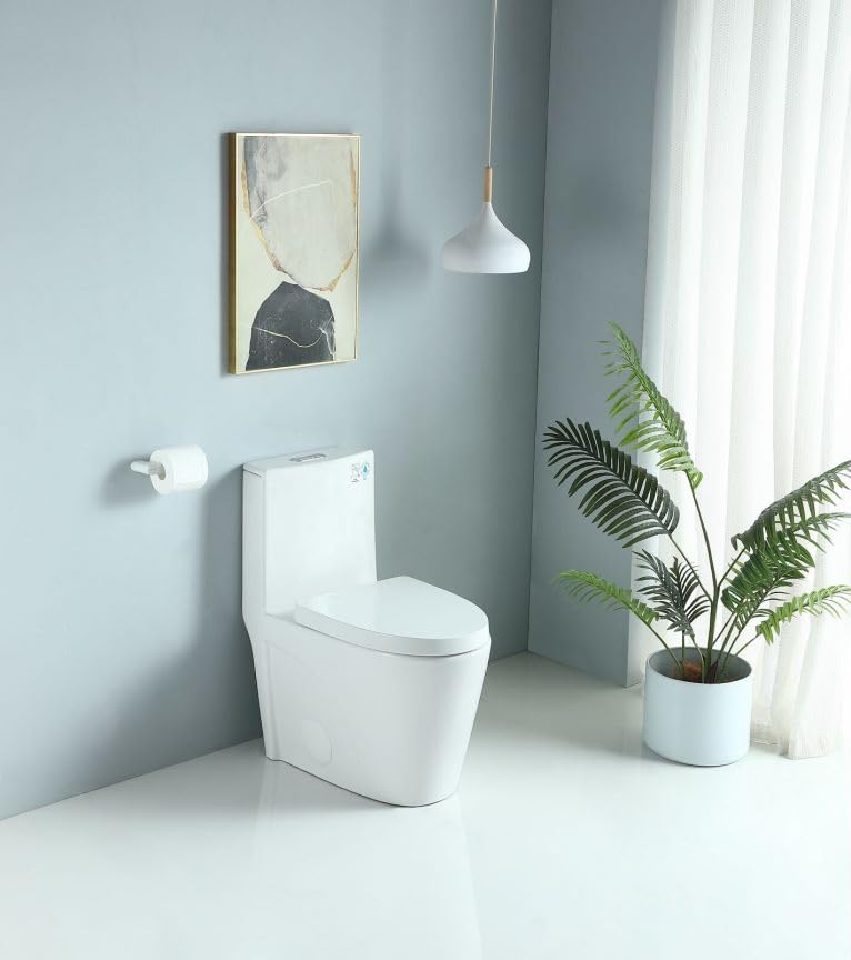 AOOSEVEN T-23T01-GW 1.1/1.6 GPF Dual Flush 1-Piece Elongated Toilet with Soft-Close Seat - Gloss White, Water-Saving, Modern, Stylish Design