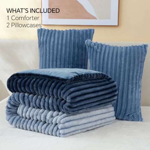 Image of BEDELITE Fleece Queen Comforter Set, Fluffy Bed Set, Blue Ombre