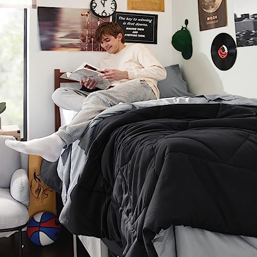 Image of Bedsure Twin XL Bed in a Bag Reversible 5 Pieces Black /Silver Grey | All inclusive, reversible tone, lightweight, gentlesoft, breathable, with sheets, bedding set, machine-washable