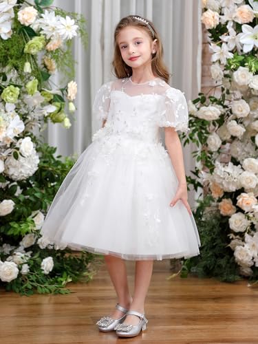 ABAO SISTER Puff Sleeves Embroidered Lace Flower Girl Dress Birthday Party Formal Party Pageant Tulle Tutu Ball Gown Dress4