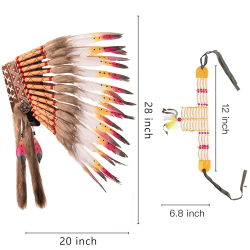 Ballinger Medium Rasta Native Feather Headdress - Feather Headdress and Choker for Men Native Decor, Carnival, Halloween Party and Role Play
