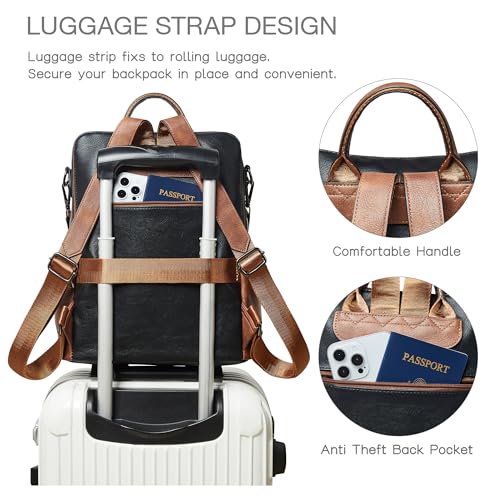 Image of Shrrie Vegan Leather Backpack Purse for Women with Adjustable Shoulder Bag | Water Resistant Fashion Designer Travel Backpack,Convertible Shoulder Bag with Wristlet,College Work