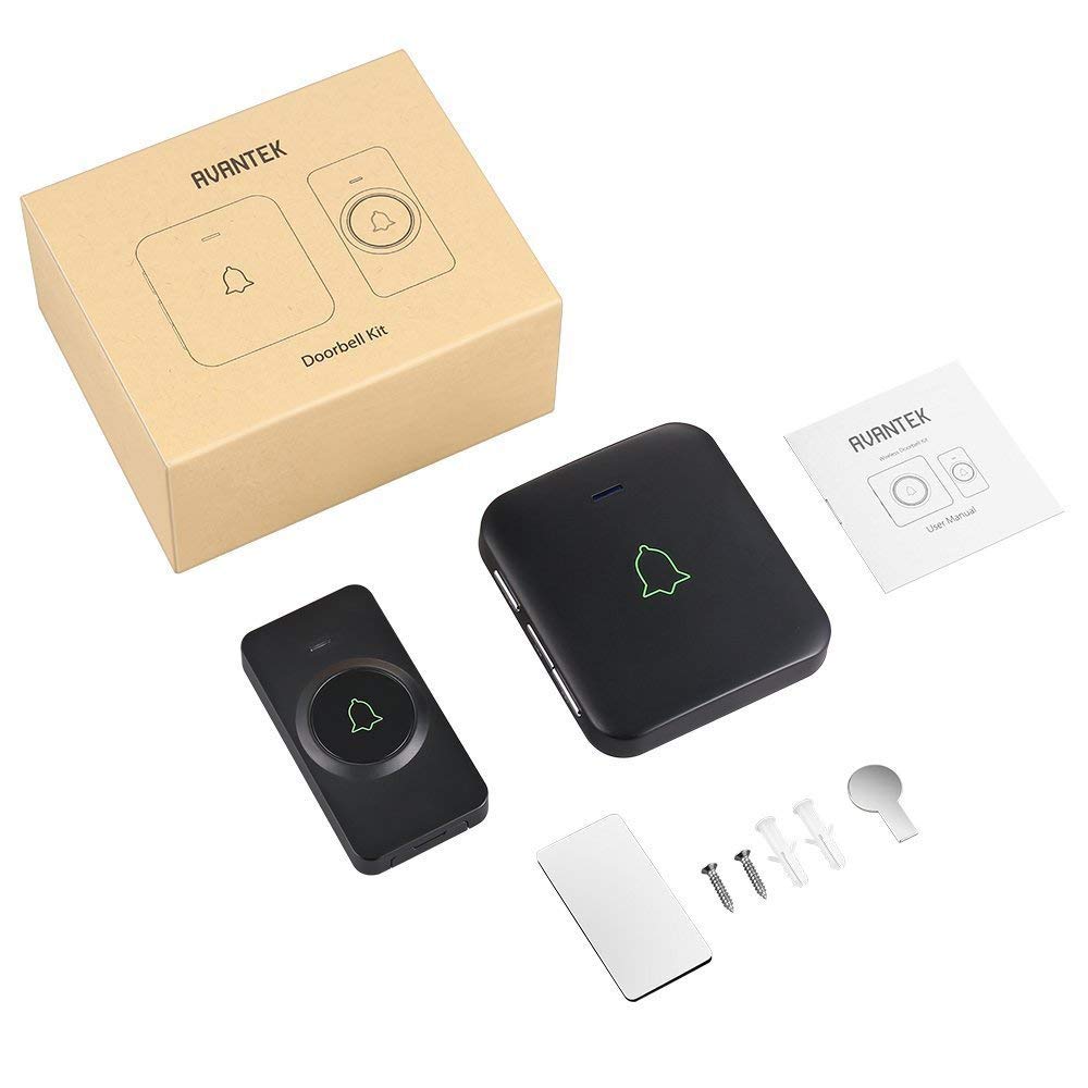 AVANTEK CB-11 - Timbre inalámbrico para puerta (300 m, 52 melodías en 5 niveles, con indicador LED, receptor enchufable y fácil de enchufar en el enchufe)…