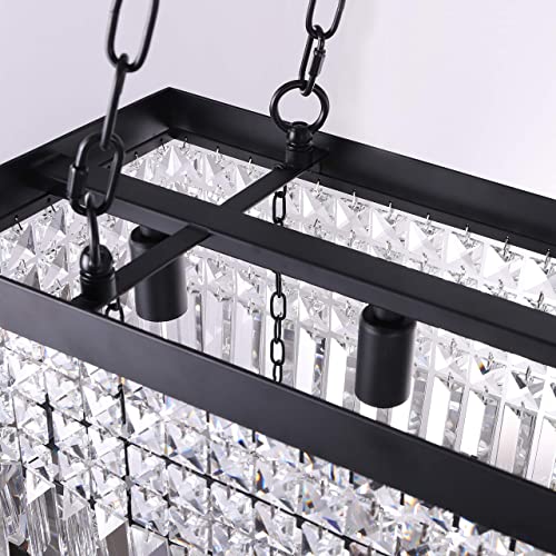 Wellmet Modern Crystal Chandeliers,5-Light Black Farmhouse Chandelier For Bedroom,Haning Dining Room Light Fixture,Rectangle Pendant Lighting For Living Room,Kitchen Island,Pool Table L30”X W9” #TOP7