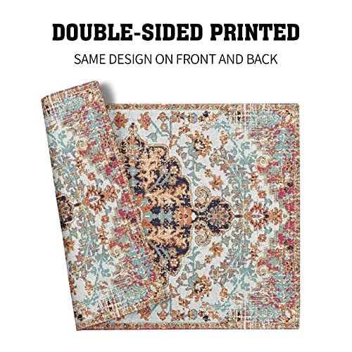 Image of Ethnic Boho Placemats Set of 6 Bohemian Carpet Vintage Black Coral Floral Linen Washable Kitchen Dining Table Mats Stain Heat-Resistant Desktop Decor Place Mats for Home Party Indoor 12x18 in