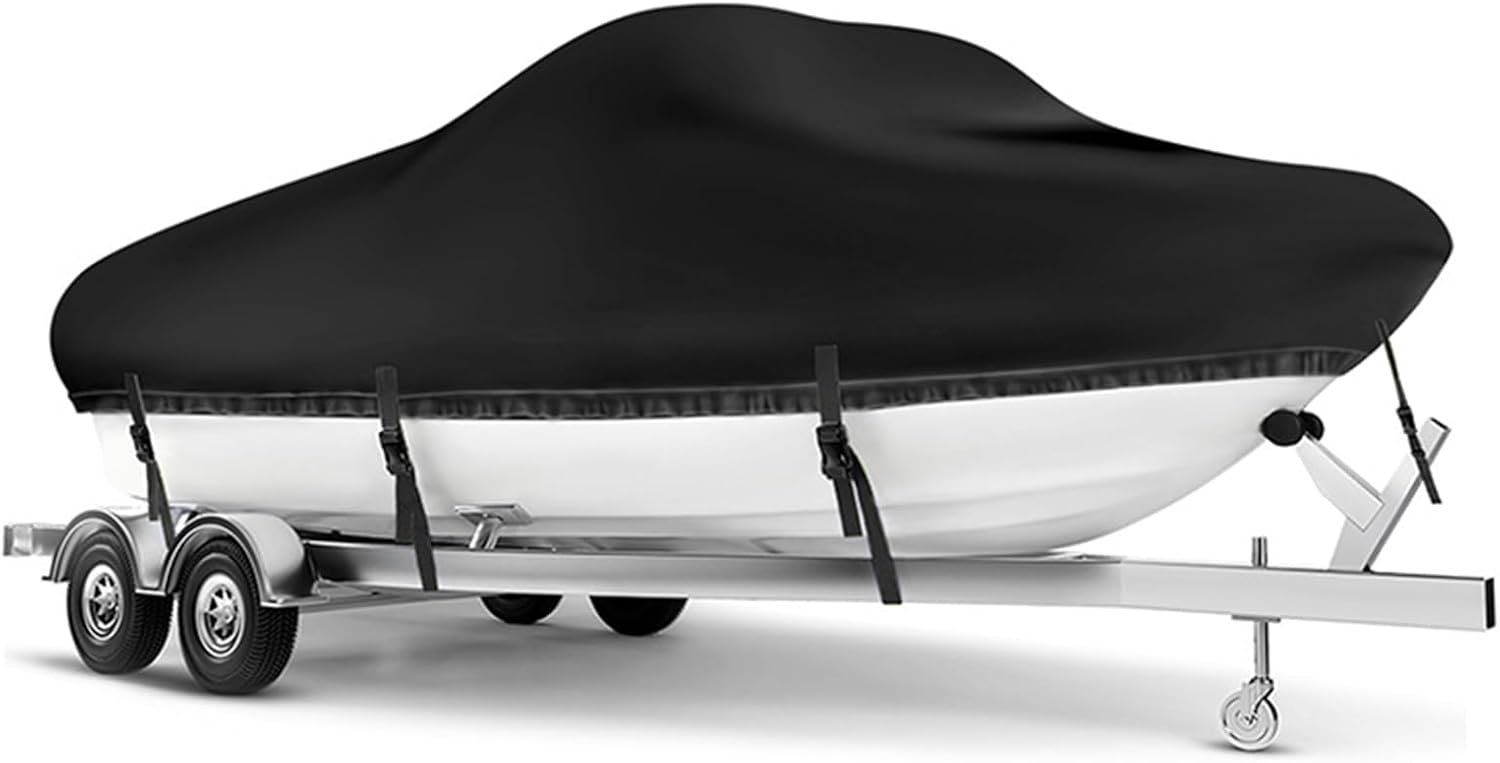 Boat Cover for Tracker Boats Targa V-19 WT 2020 Deep V Boat, 210D Rip-Stop Tarp Covers with Storage Bag, Water Resistant Oxford Fabric, Fits Tri-Hull, V-Hull, Runabout, Bass Boat,B Black 2