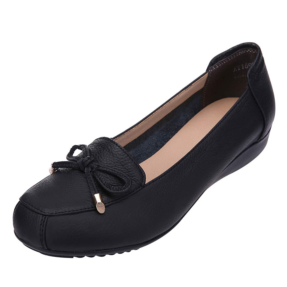 Femmes Cuir Véritable Chaussures de Confort Semelle Souple Ballerines Bas Talon Compensé Chaussons