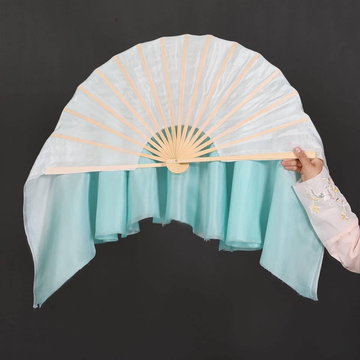 Gradient Silk Dance Fan Classical Dance Belly Dance Festival Stage Performance Props 76cm Long (Color : RedLeft) (Color : Redleft)(Blueright)