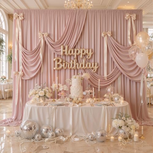 Image of 20ftx12ft Dusty Pink Backdrop Curtains for Parties, Wrinkle Free Polyester Dusty Pink Photo Backdrop Drapes 4 Panels 12 ft Long Back Drop Cloth for Wedding Birthday Photography Background Party
