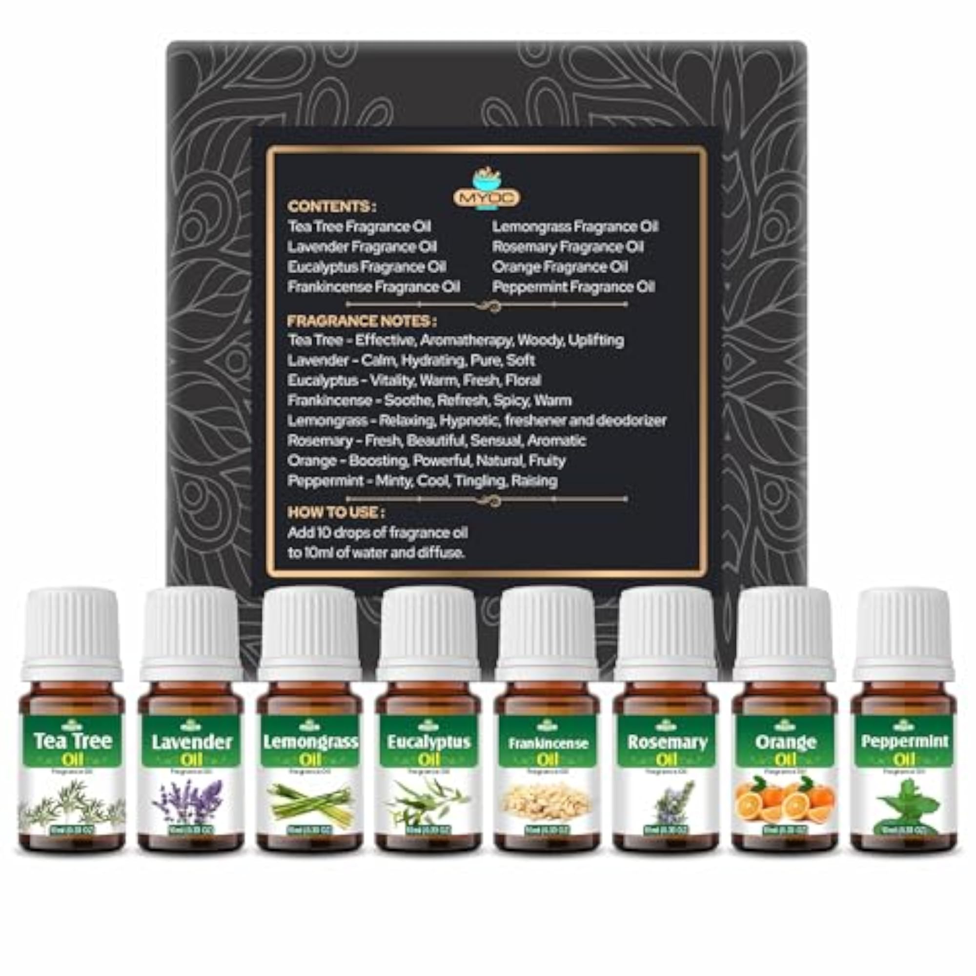MYOC Aroma & Diffuser Essential Oils Set, 10ml Pack of 6