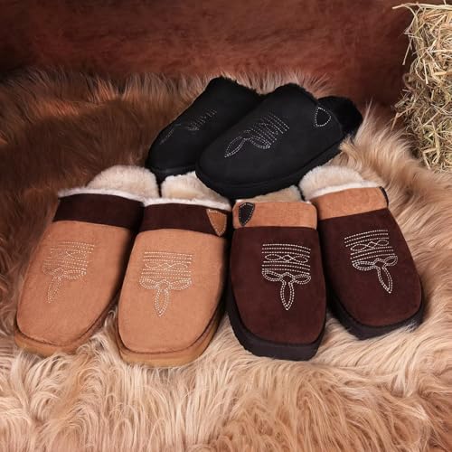 OOW Cowboy Boot Slippers for Mens Western House Slippers Indoor and Outdoor Square Toe4