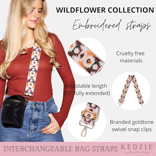 Image of KEDZIE Embroidered Interchangeable Bag Straps Adjustable Length 55 inch Handbag Purse 2-inch Wide Guitar Style Crossbody Strap