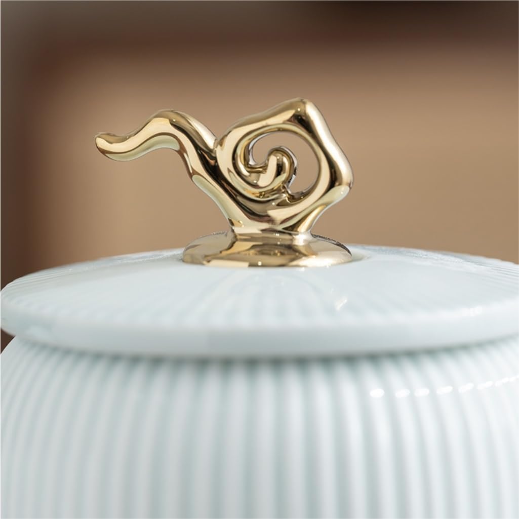 SONGCHAO Sugar Jar Handmade Embossed Mountain Celadon Tea Jar Kitchen Food Storage Jar Sealed Jar Bulk Tea Storage Container Jar Tea Canister