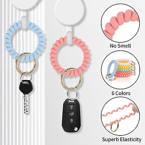Image of QIUTIMIY 6PCS Wristlet Keychain, Colorful Spiral Coil Hair Tie for Women, Sauna Accessaries Wrist Coil Key Ring Key Holder