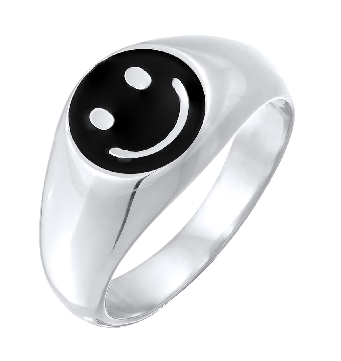 Kuzzoi Siegelring Herrenring 11 mm Smile aus massiven 925 Silber Emoji Ring