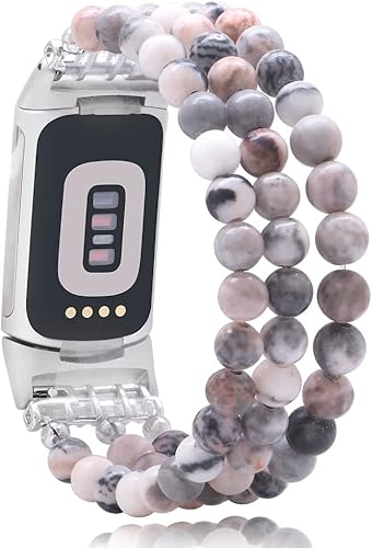 C&L Accessories Compatible con Fitbit Charge 65, pulsera ajustable hecha a mano con cuentas de piedras preciosas naturales para mujer