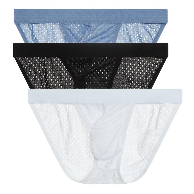 Men's Sexy Bikini Briefs Underwear Soft Elastic Mesh Panties See Through Bulge Pouch Bikini G-String Brief Thong