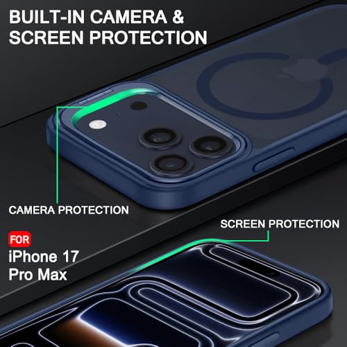 Image of TheGiftKart Hybrid Matte Frosted Back Cover Case for iPhone 17 Pro Max Compatible with MagSafe | Built-in Stand | Shockproof Hard Back Cover Case for iPhone 17 Pro Max (PC & TPU, Translucent Blue)