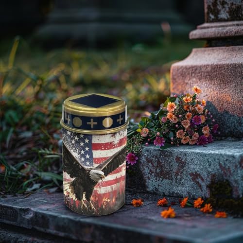 Image of Poceacles Solar Lights Outdoor Waterproof Cemetery Candles Solar Powered Grave Outdoor Decorative Walkway Lights for Lawn Garden Pathway Decor, Eagle American Flag Patriotic Print