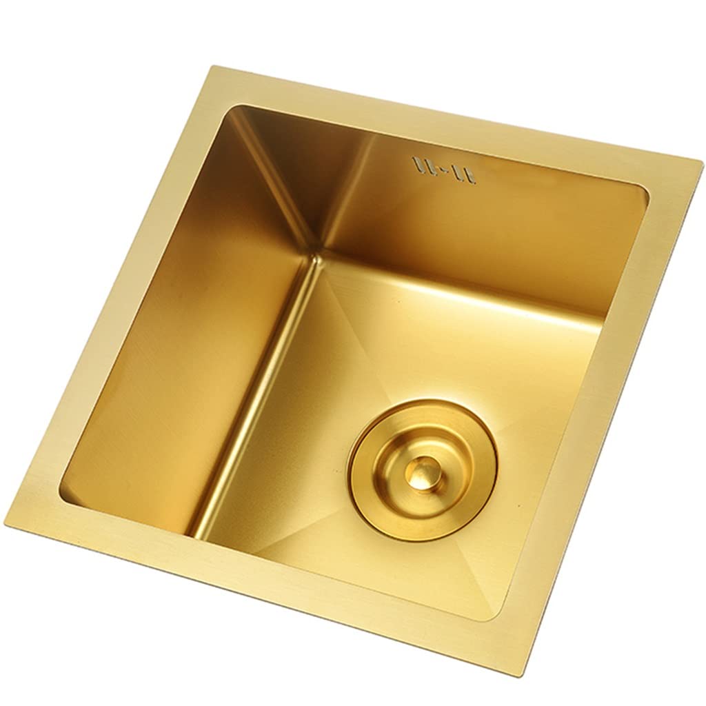 ZQFHSX Kitchen Sinks, Golden ​Single Bowl ​Bar Prep Sink, 304 Stainless Steel, Drop-In Or Undermount Installation, Easy To Clean (Color : Gold, Size 38x38cm)