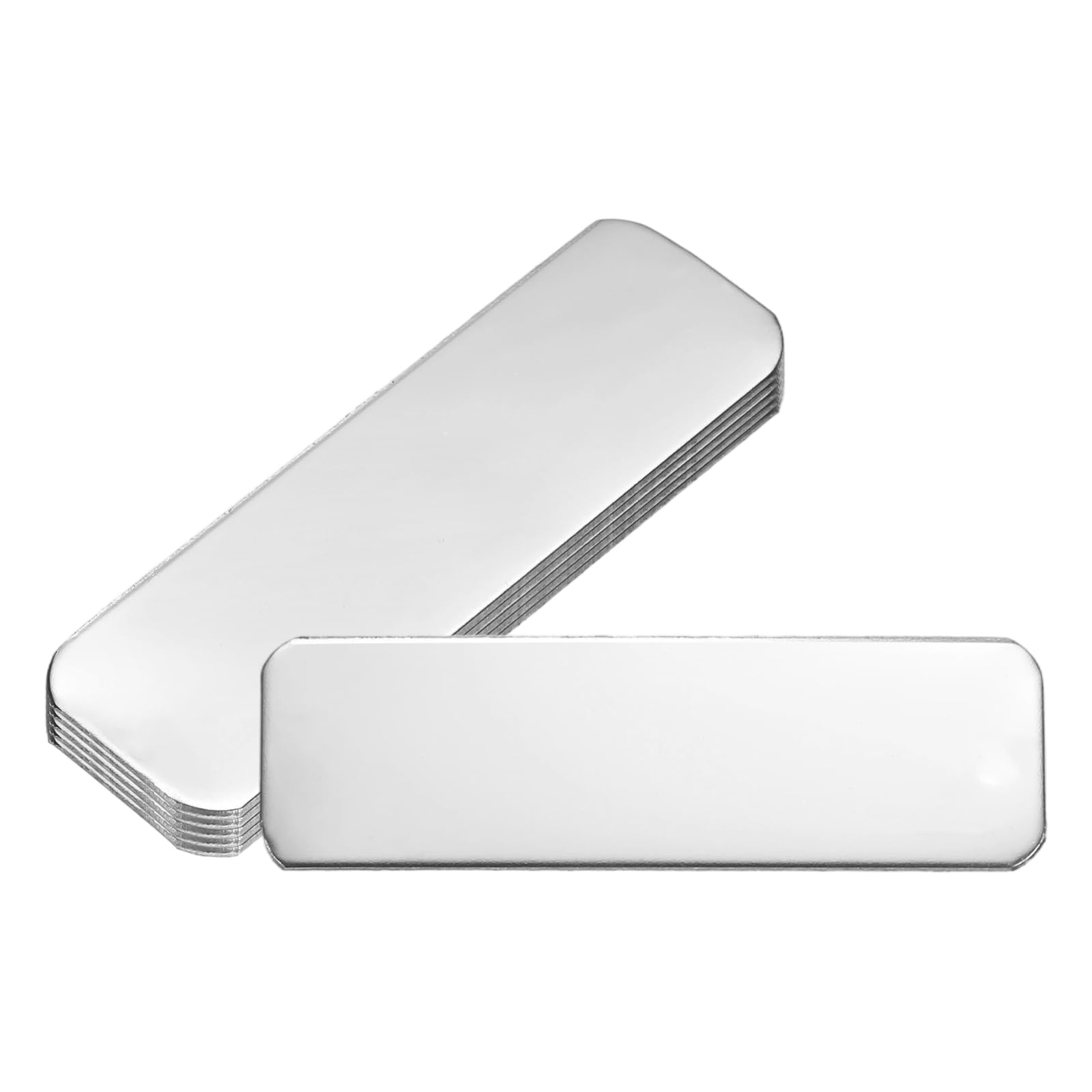PATIKIL 6Pcs Blank Name Plates, 2.6 x 0.8" Rectangle 304 Stainless Steel Mirror Engraved Plate Custom Laser Engraving Blank for Personalized Nameplate Home Office DIY, Silver
