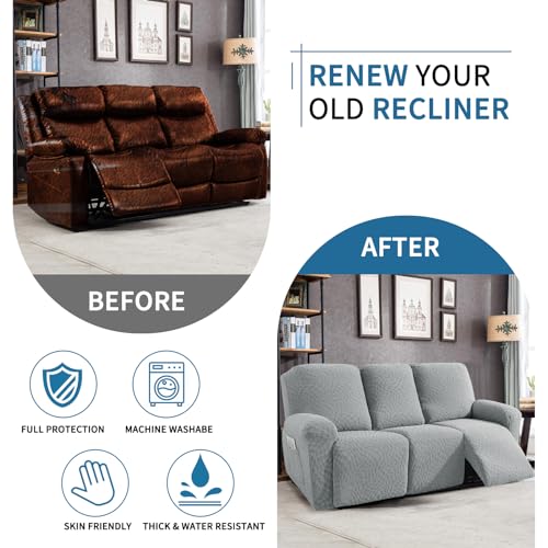 Image of 2026 Sofa Recliner Cover 5-Piece (69 inch-91 inch) Super Soft Recliner Couch Covers with Big Pocket & Anti Slip Ties Stay in Place, Stretch Lazy Boy Reclining Couch Sofa Slipcover Durable Washable, Light Grey